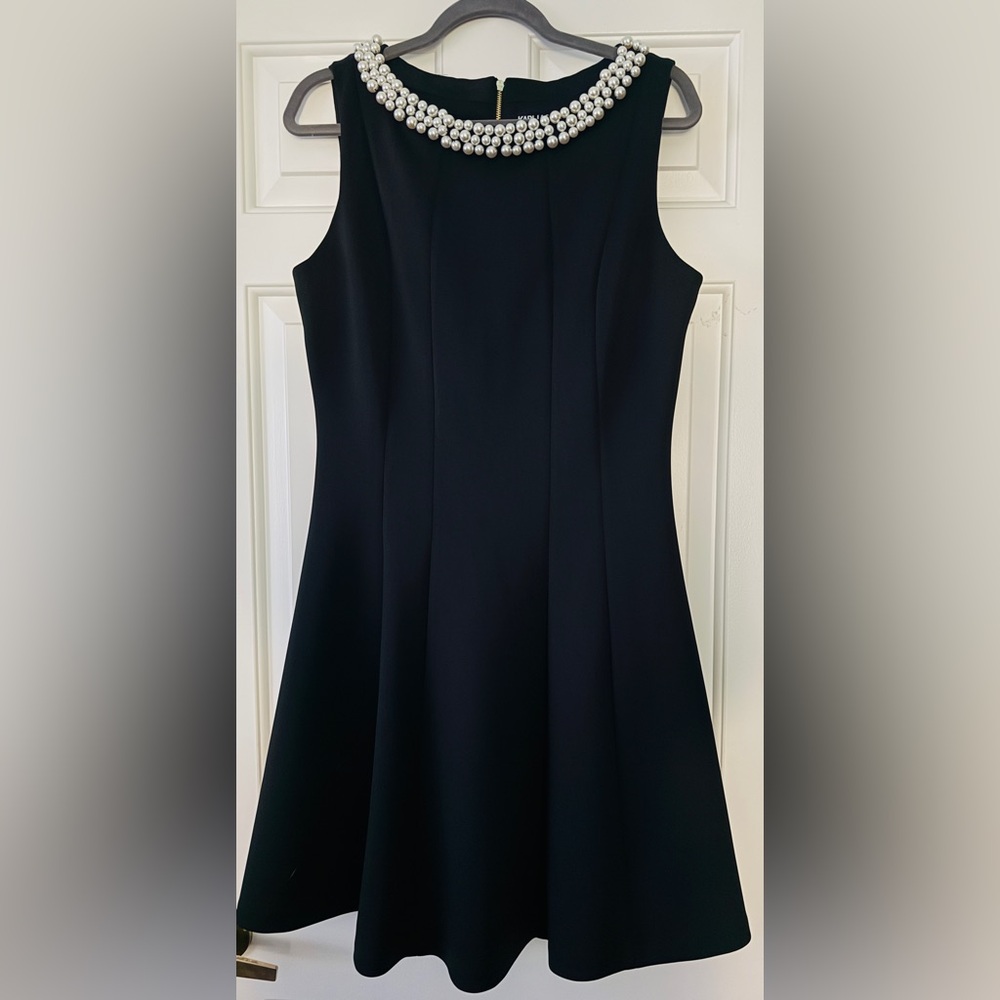 Elegant Karl Lagerfeld Paris Black Dress with Pearl Detailing